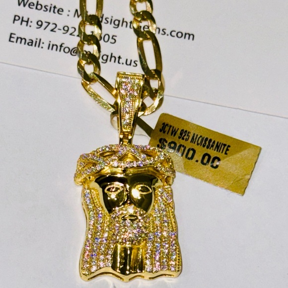 14k Yellow Gold Vermeil 3ct VVS GRA certified Moissanite Diamond Jesus pendant - Picture 7 of 8